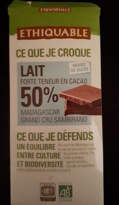 Chocolat au lait ethiquable 50% cacao