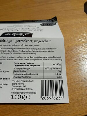Deluxe rondelles de pommes Suisses séchées, non pelées