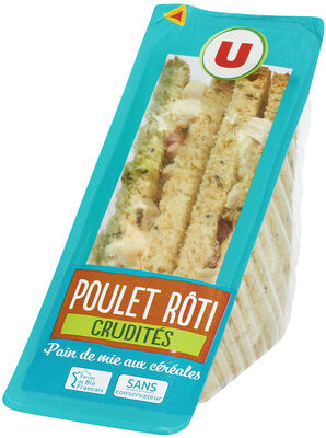 Sandwich club poulet rôti crudités