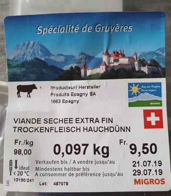 Viande séchée extra fin de Gruyère